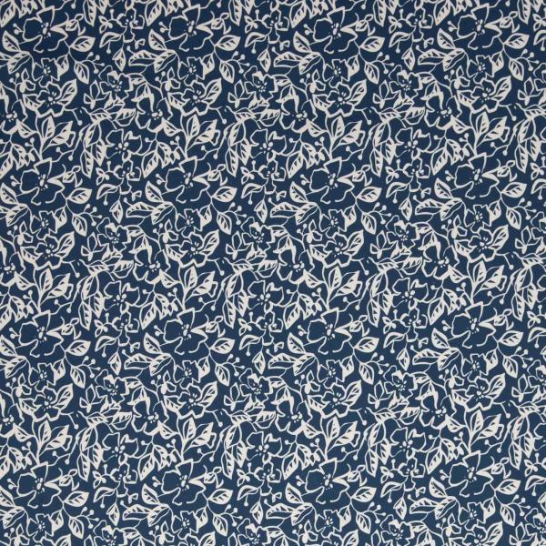 Stretch-Satin Martha, naturweiße Blumen auf petrol